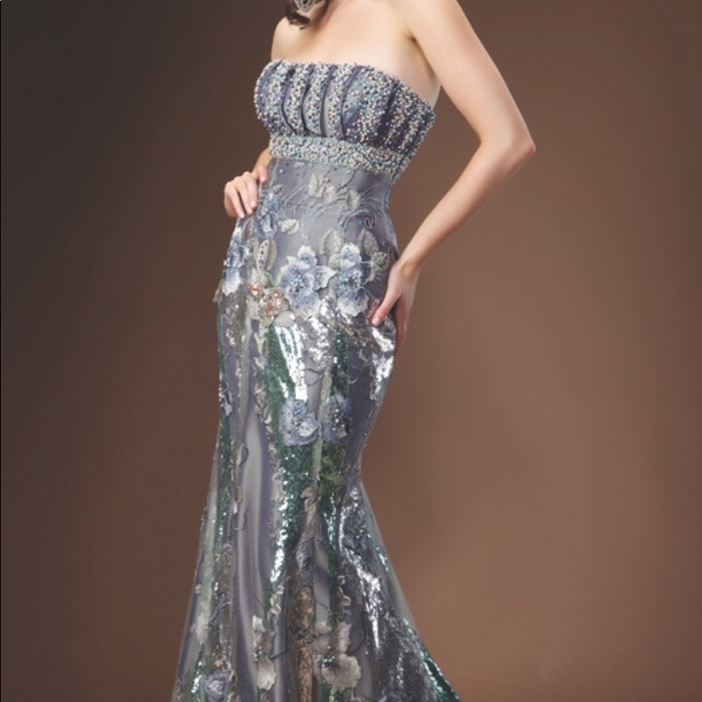 Jovani couture silver grey mermaid dress size 4